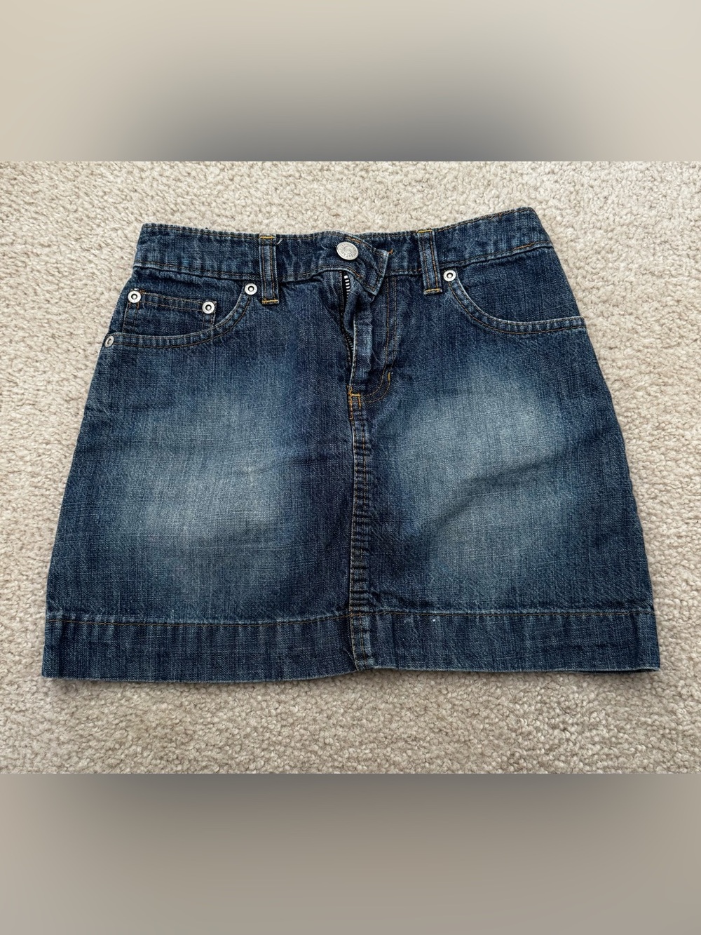 Girls Dark Blue Denim Mini Skirt with Front Pockets